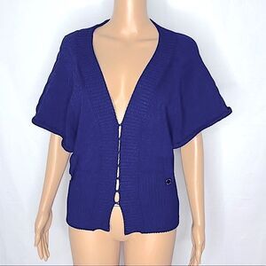 Karen Millen Hook & Eye Closure Short Sleeve Cardigan Blue Ribbed Size 2